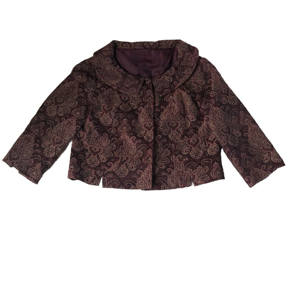 paisley Crop Jacket 3/4 Sleeve Snap Button Pockets Size Small?